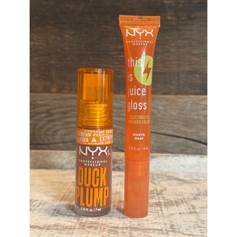 NYX Lip Duo: Duck Plump Brown + Juice Gloss Guava Snap‎ – Glossy Set – New